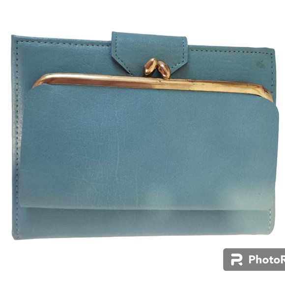 1970s Prince Gardner PRINCESS GARDNER Billfold Wallet Blue Bonded Leather NEW - Picture 2 of 6